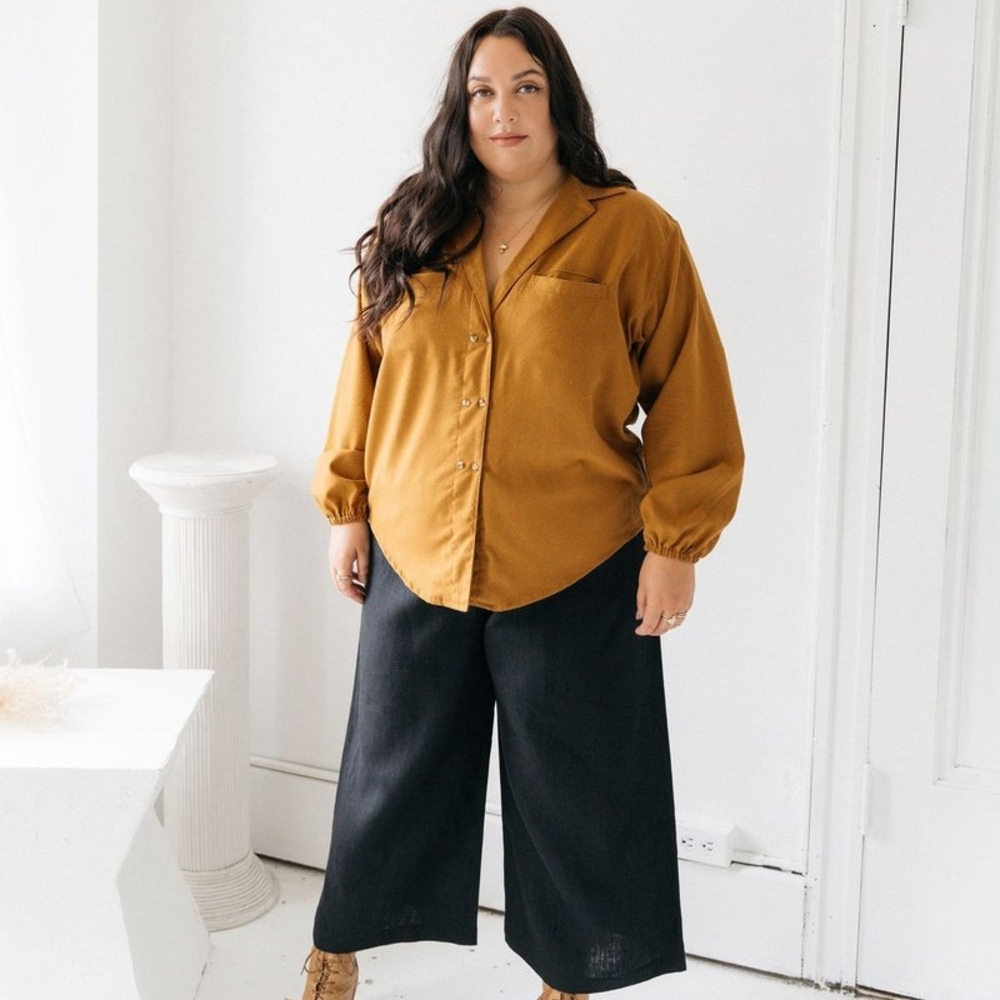 Mustard Button-Up Blouse